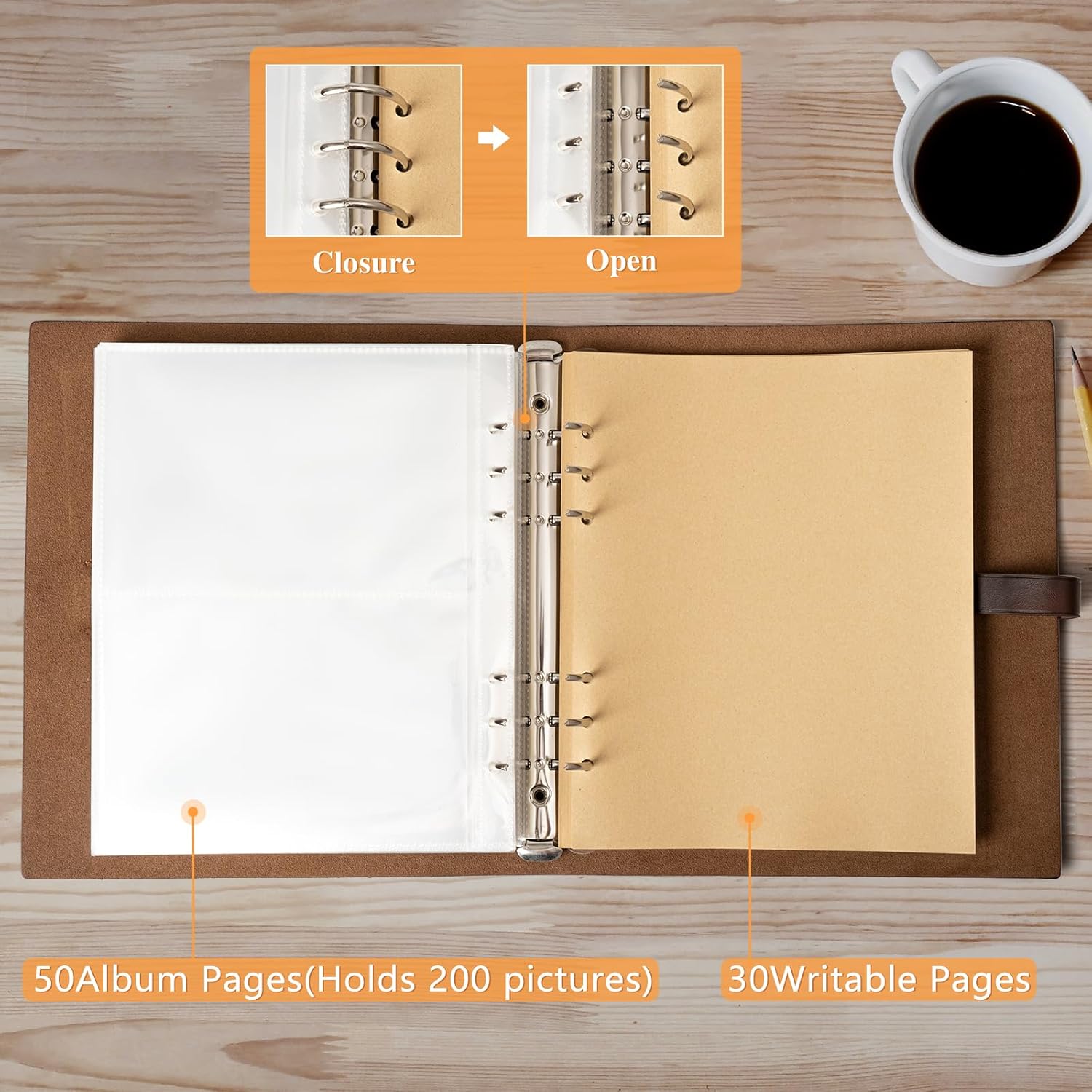 Photo Album 4x6 200 Photos, Genuine Leather Photo Albums with Writing Space with 30 Writing Paper, Travel Family Wedding Kids Graduation Ultrasound Baby — image 4