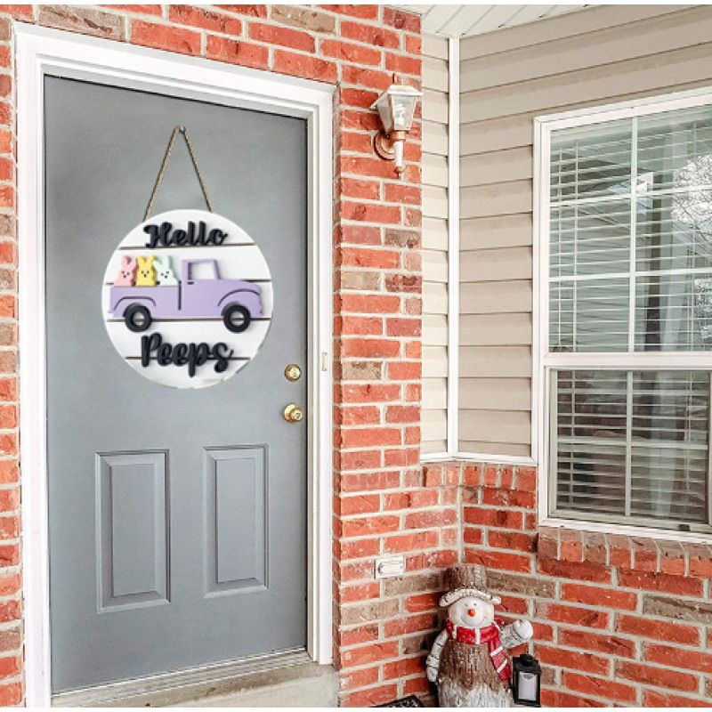 Easter Decoration Wall Sign Bunny Rabbit Hanging Sign Wood Decor Sign for Front Door Round Wooden Plaques Door Trim Easter — image 2
