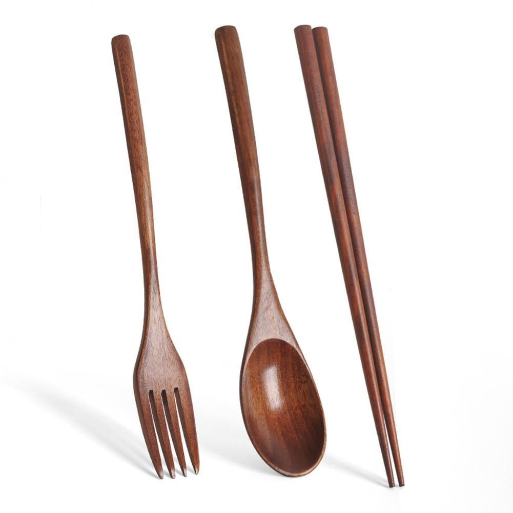 Japanese Natural Chopsticks Wooden Spoon Fork Cutlery Style Set BEST E2B9 — image 5