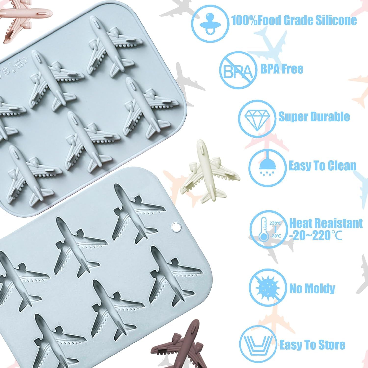 Airplane Fondant Silicone Mold, 3D Airplane Ice Cube Tray, Aircraft Silicone Chocolate Candy Mold, Airplane Shape Baking Mould for Mousse, Jellies, Cookies — image 4
