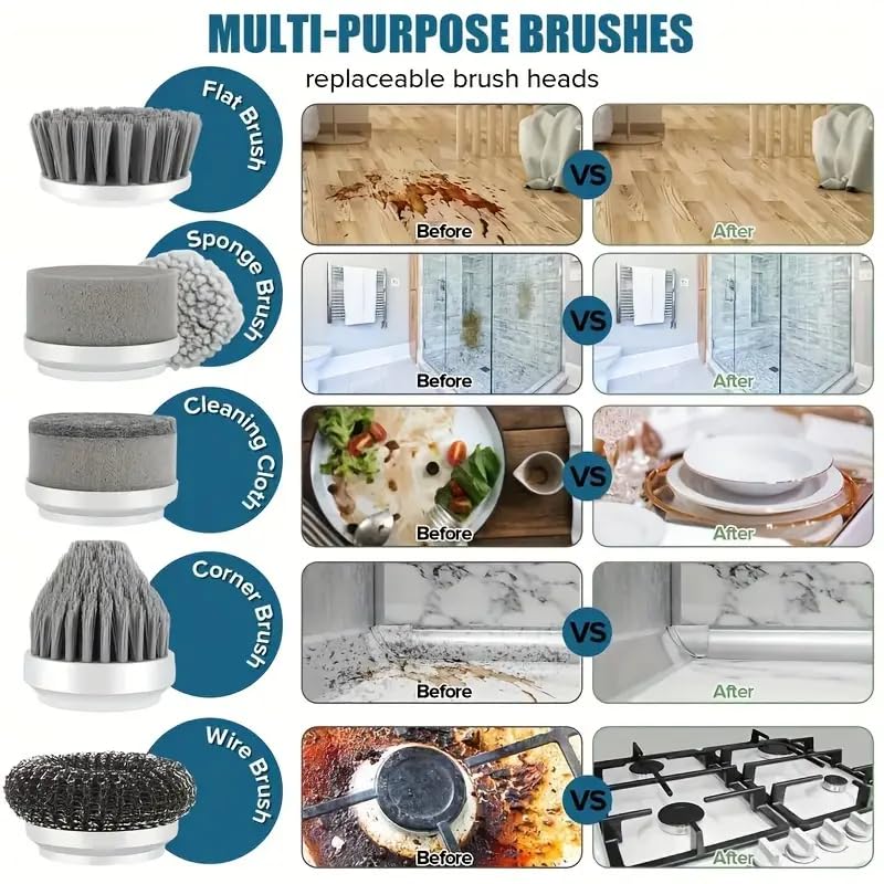 Cordless Electric Spin Scrubber with 5 Brush Heads and USB Rechargeable Battery for Bathrooms, Tiles, Grout and Kitchens, White — image 4