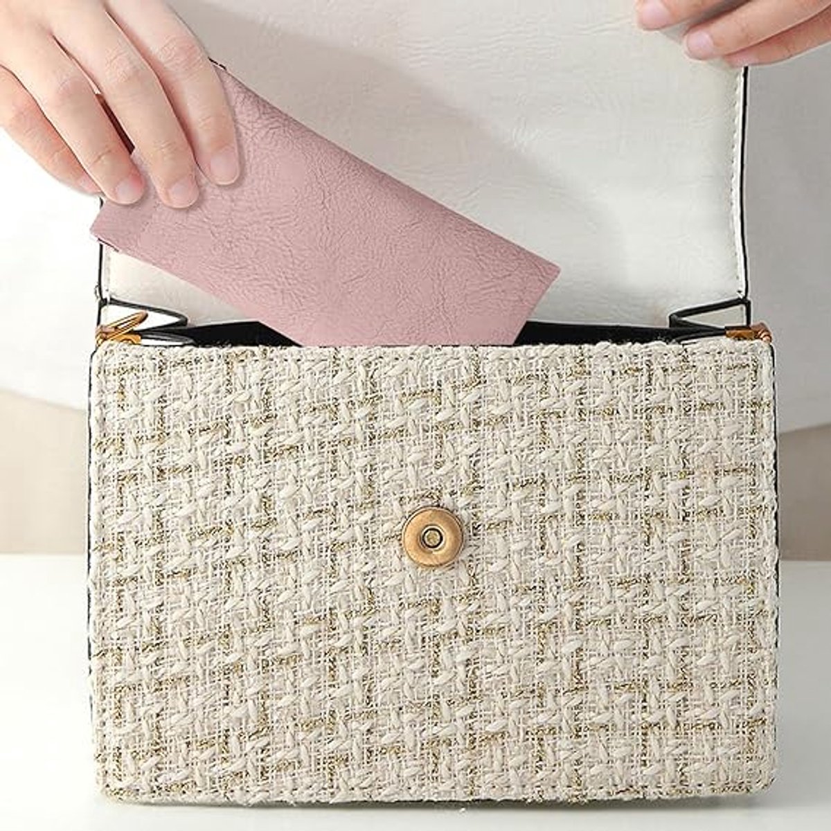 Glasses Bag - 5 pieces - Sunglasses storage case for men and women - Glasses storage bag with automatic spring bar closure - Portable - 180*90mm - Leather — image 2