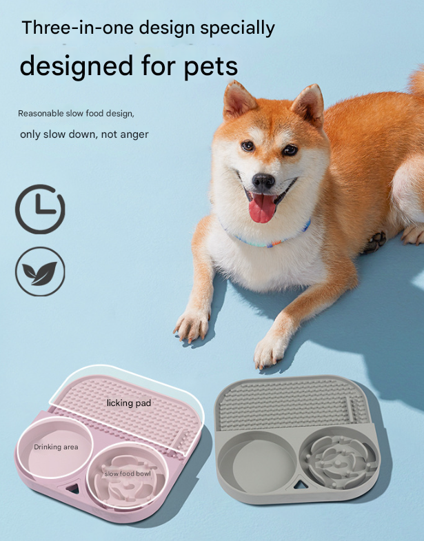 2 Pcs Green 3-in-1 Silicone Pet Slow Feeder & Lick Mat with Water Bowl - Non-Slip Design for Dogs & Cats โ image 2