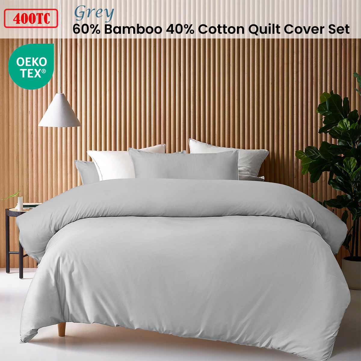 Accessorize Grey 400TC Grey Bamboo Cotton Double Stitched Quilt Cover Set Double — image 2