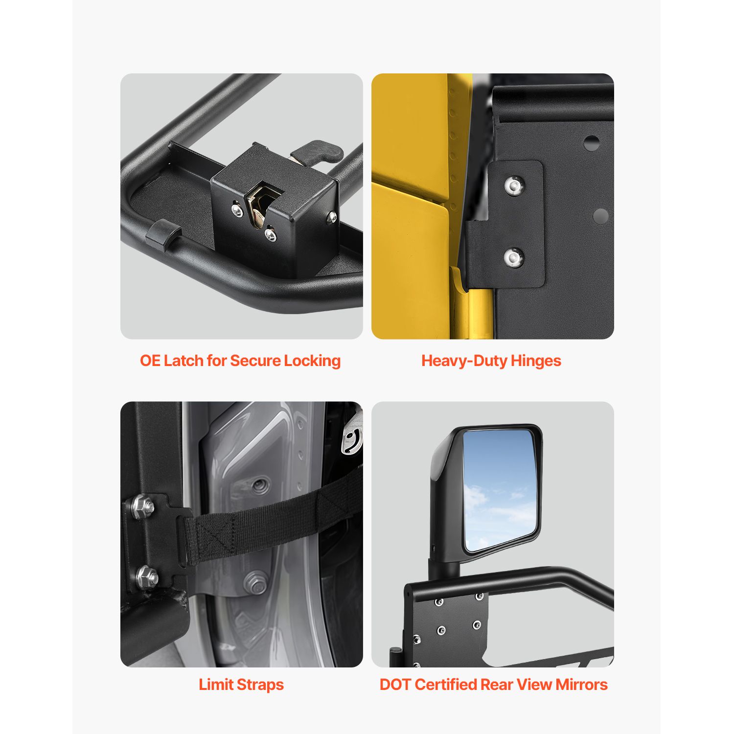 Jeep Tube Doors, 2-Door, Hunting Style Jeep Tubular Door with Heavy-Duty Hinges & OE Latch, Jeep Doors with Rear View Mirrors β image 4