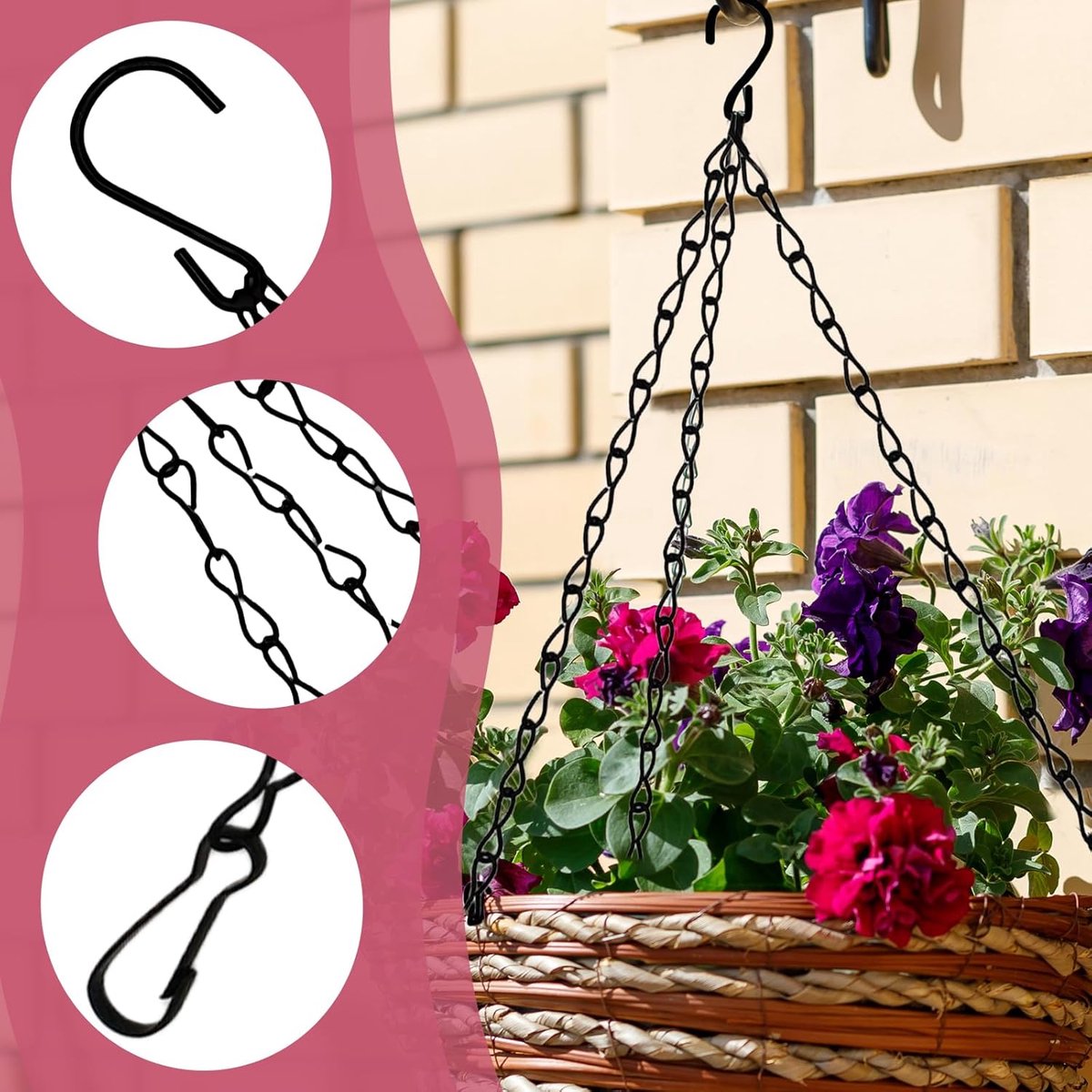 pieces - 16 inch - Plant hanger - Flowerpot hook - Lantern hook - Garden hook - Plant hook - hanging basket chains - with 3 chains - black chain with hooks โ image 4