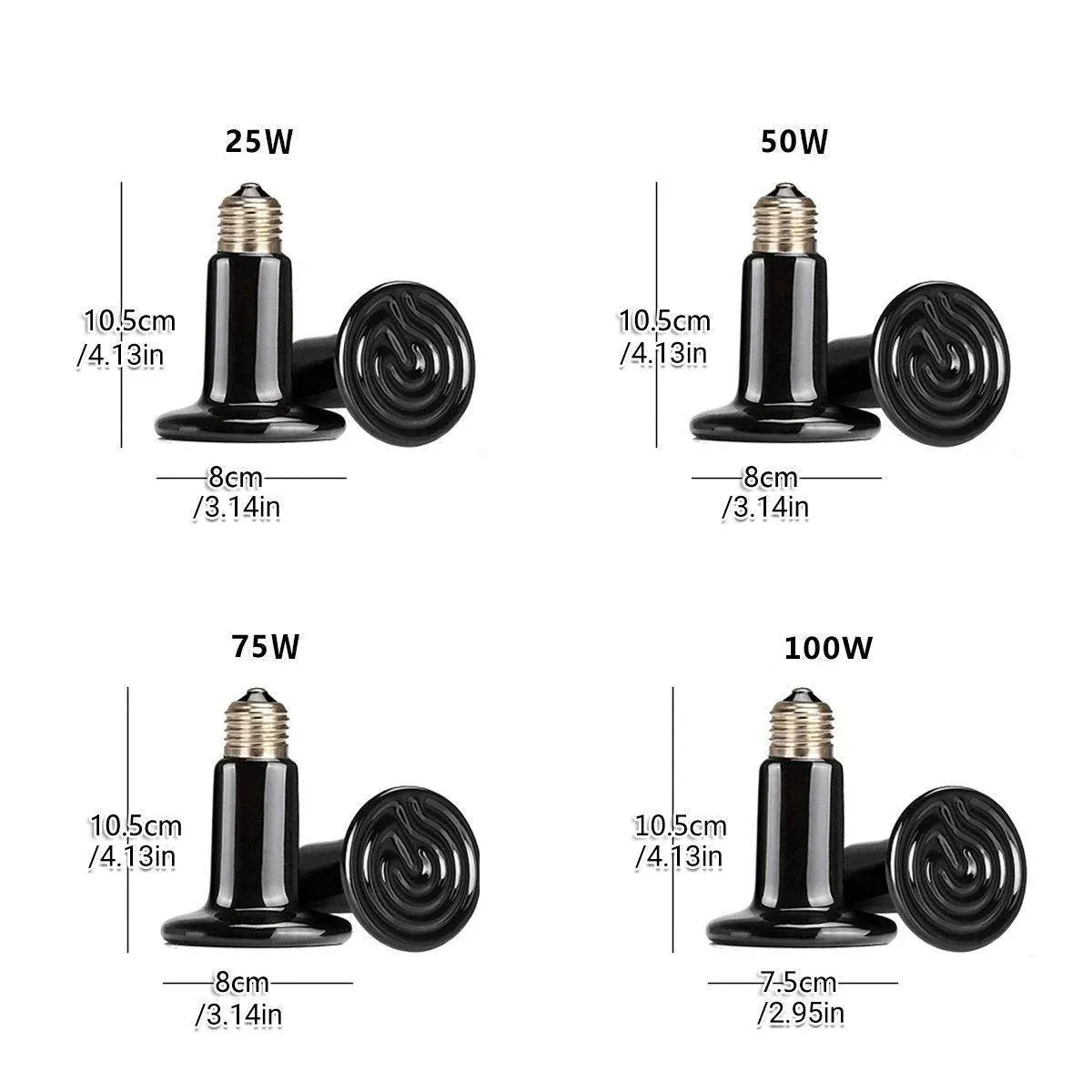 2X Ceramic Infrared Heat Lamp Bulbs for Reptiles and Terrariums - 50W-2PCS — image 3