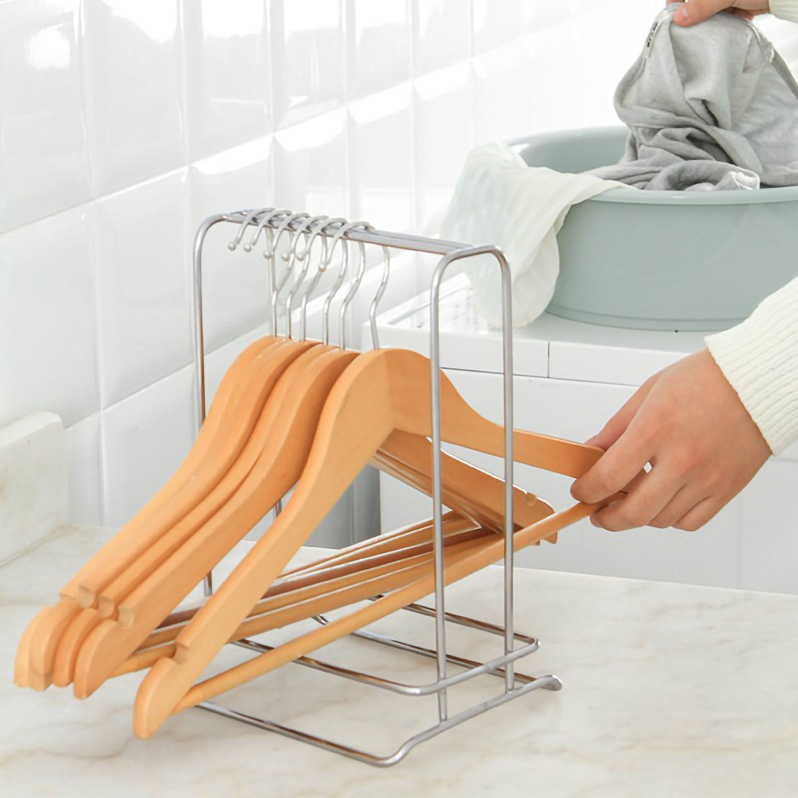Clothes Hanger Holder Stainless Steel Hanger Storage Rack Sturdy Hanger Stacker for Bedroom Balcony Stainless Steel Color — image 4