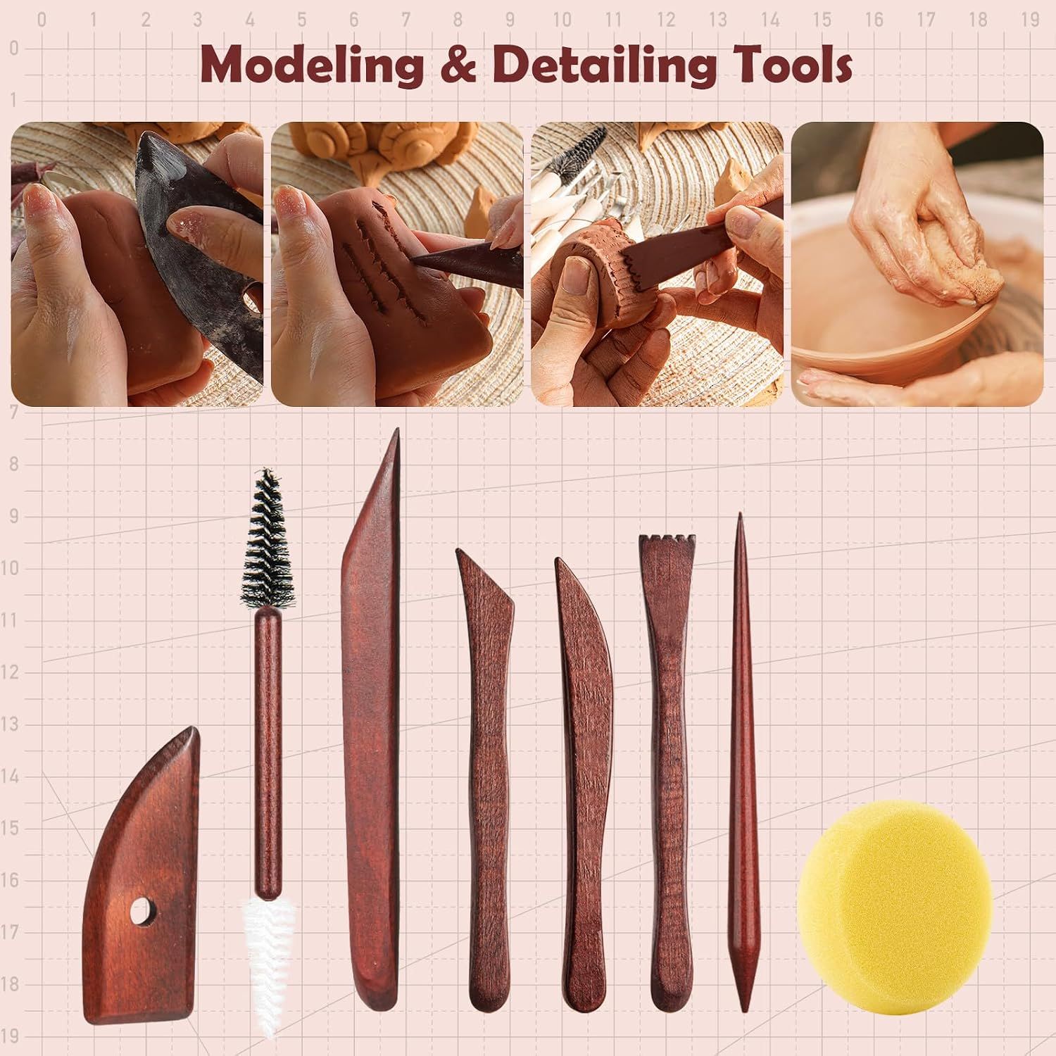36PCS Pottery Tools and Supplies, Ceramic Polymer Tools Kit, Clay Tools Sculpting Set for Pottery Kiln, Pottery Wheel, Carving, Shaping, Dotting, Molding — image 5