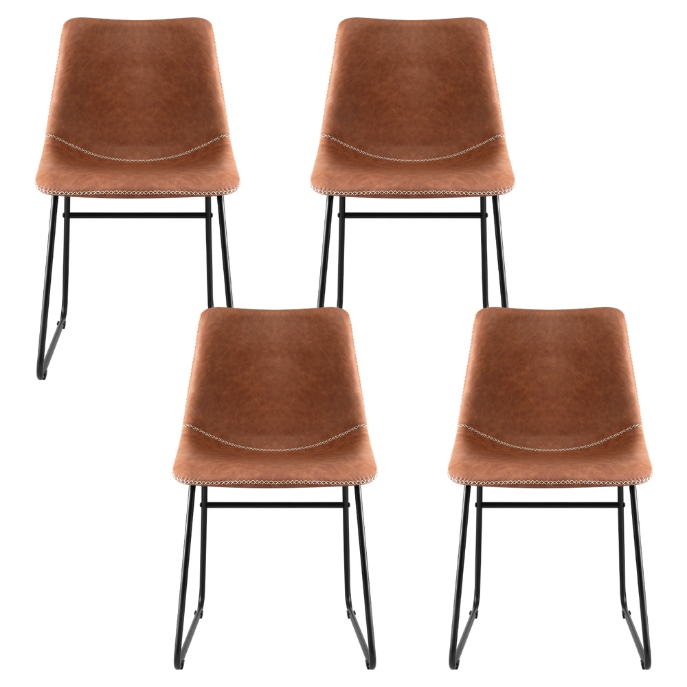 Artiss 4x Dining Chairs Retro PU Leather Kitchen Lounge Cafe Accent Chair Brown — image 3