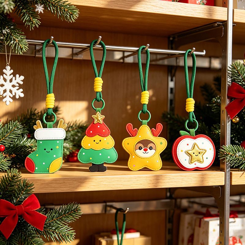 2-Piece Peace Apple Shaped PU Leather Keychains – Cute Holiday Bag Ornaments and Car Decorations — image 2