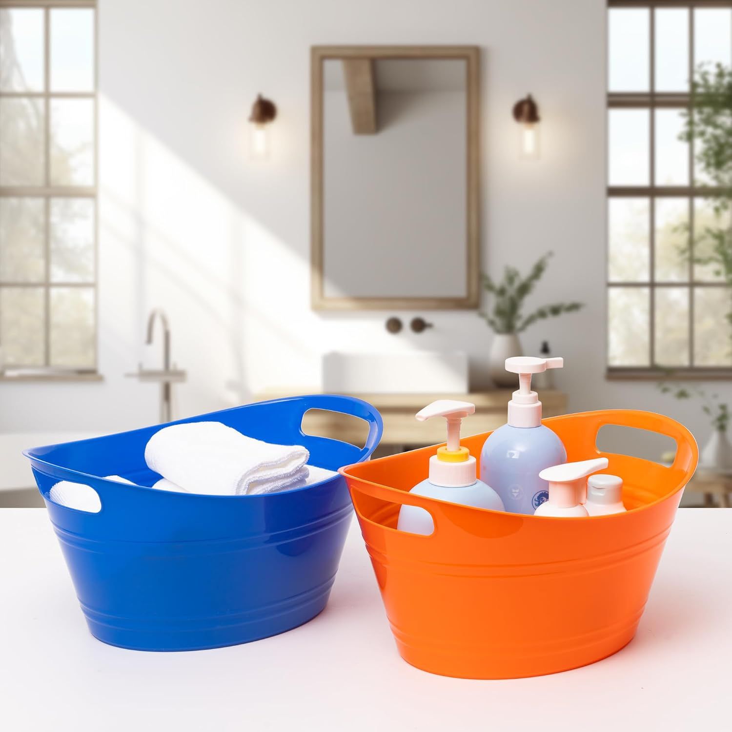 6 Pack Plastic Ice Buckets with Handles, 4.5 L Drink Tubs for Wine, Beer, Champagne, Parties, Bars and Beverage Cooling, Assorted Colours — image 6