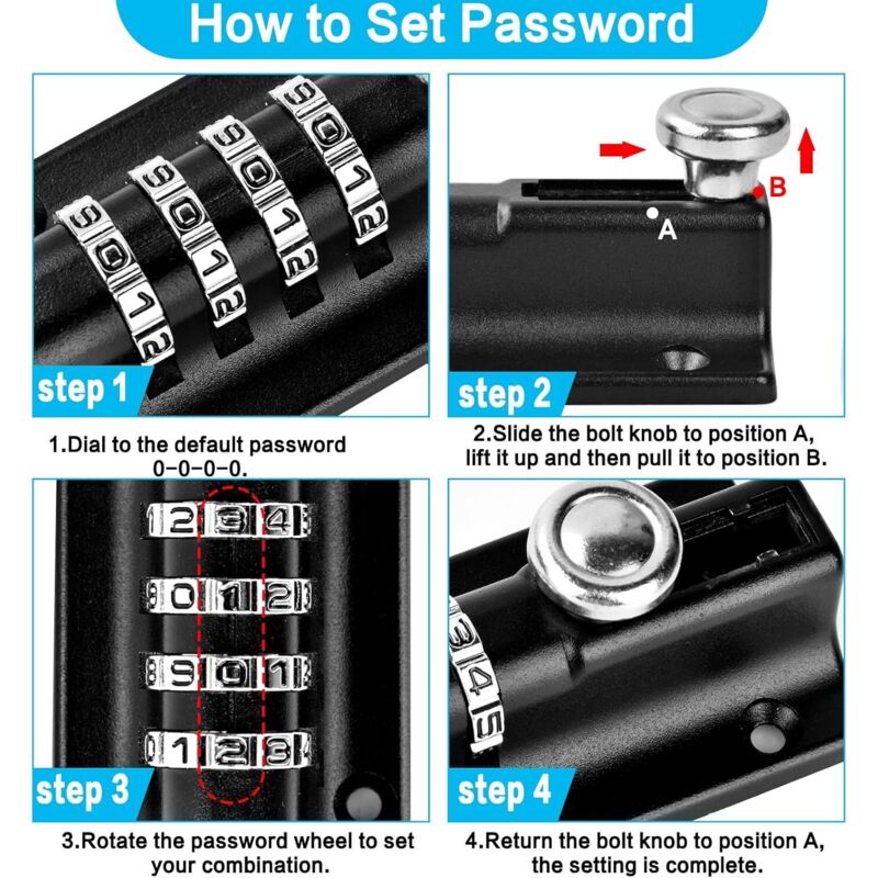 Combination Lock Latch 4 Digit Combination Lock Mechanical Code Door Lock Keyless Lock Slide Tamper Proof Door Lock For — image 2