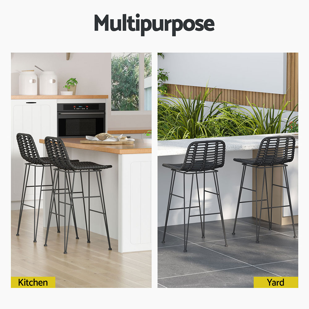 Gardeon 2x Outdoor Bar Stools Rattan Black — image 6