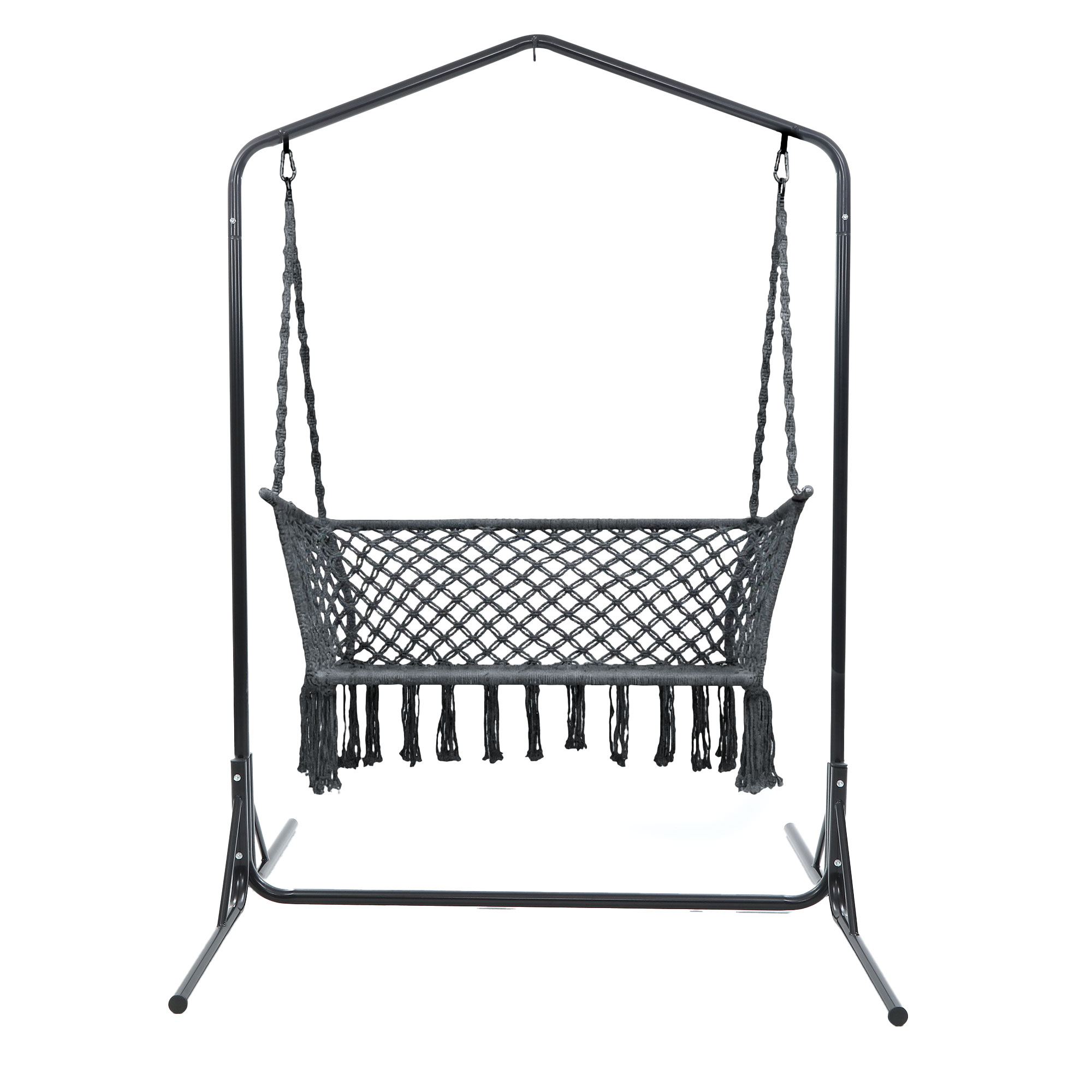 Gardeon Hammock Chair with Stand Macrame Outdoor Garden 2 Seater Grey — image 3