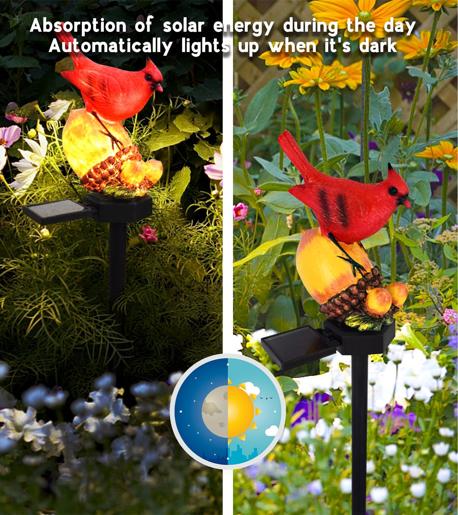 Solar Garden Decor Waterproof Red Bird Figurine Solar Stake Lights for Outside Outdoor Yard Patio Lawn Porch Cemetery Grave(Nut) — image 3
