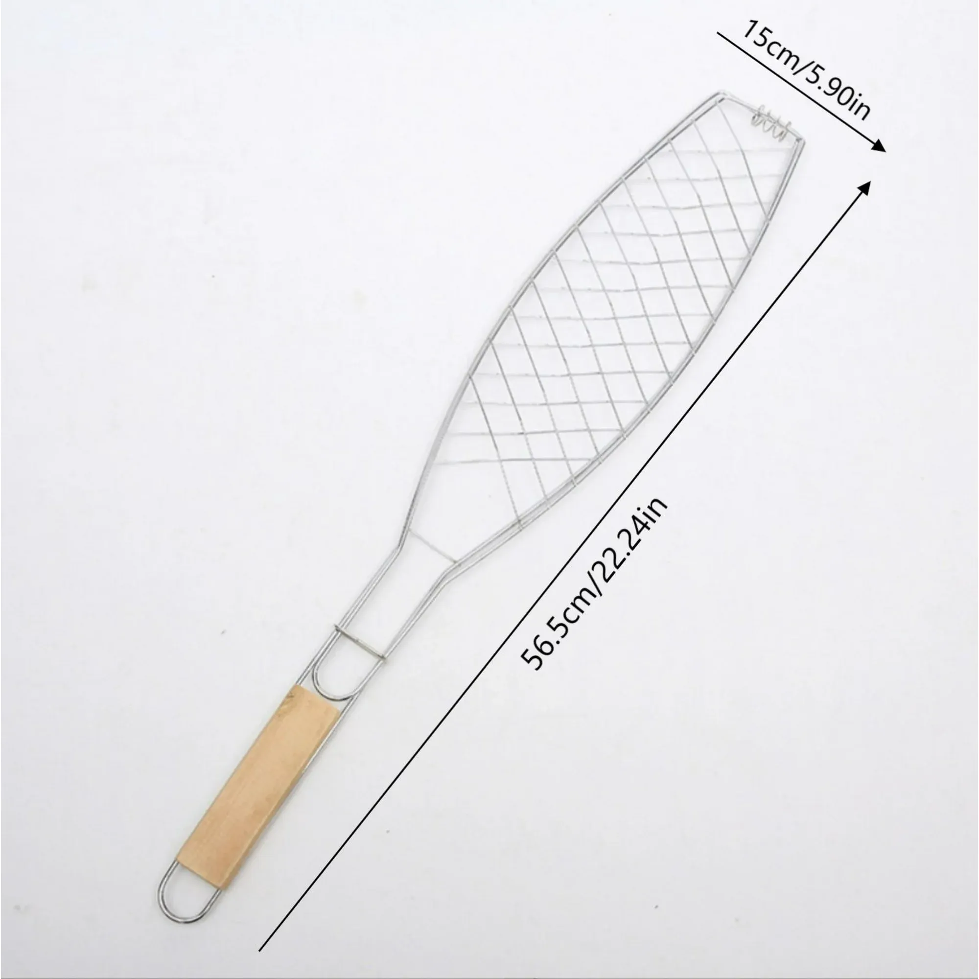Stainless Steel Folding Fish Grill Basket With Wooden Handle, Non Stick BBQ Basket for Vegetables Fish Meat Steak Shrimp, 12.2 x 5.9 in โ image 3
