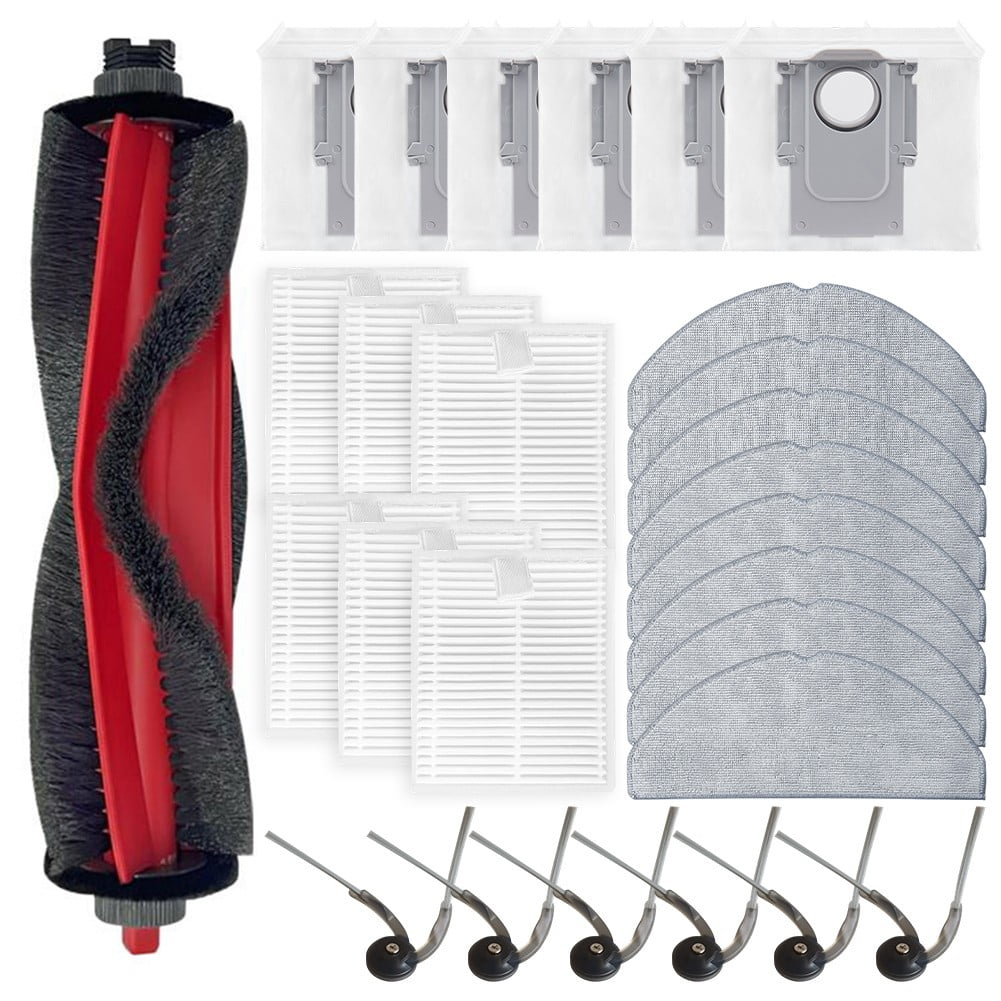 Vacuum Parts Kit, 1 Main Brush, 8 Mop Pads, 6 Filters, 8 Dust Bags and 6 Side Brushes for Roborock Q7 M5+ and Q7 TF+