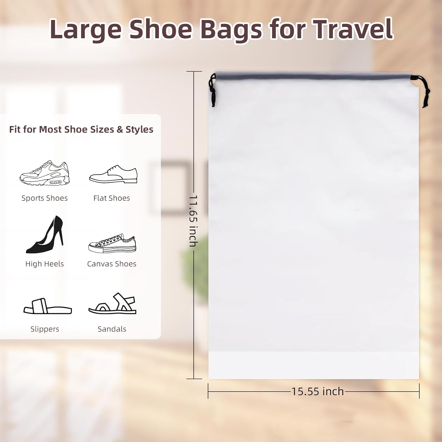 Store 10 Pack Transparent Shoe Bags 40 × 30 cm for Travel Large Clear Shoes Storage Organizers Pouch with Rope for Men and Women Home Storage Water-Resistant — image 2