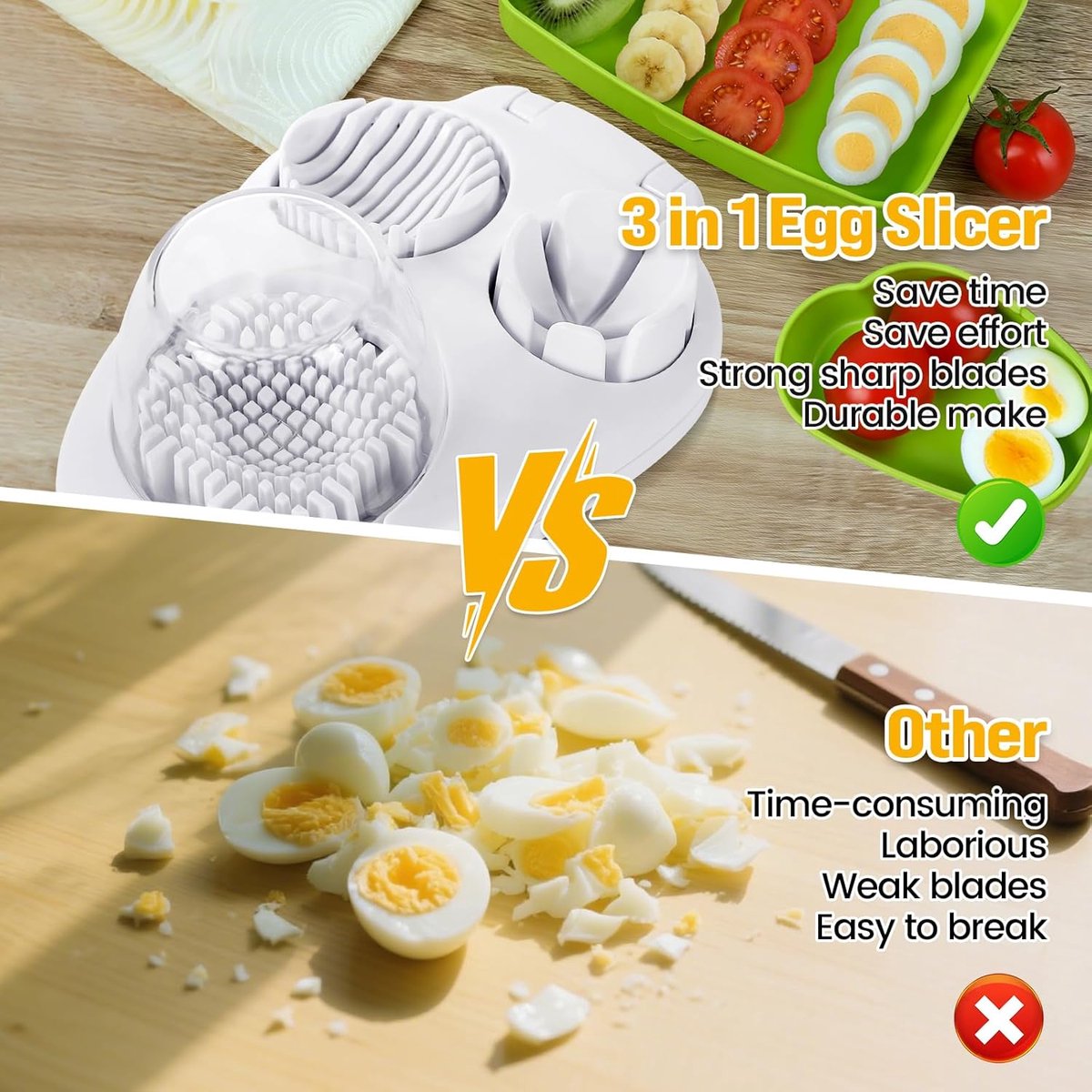 Egg Slicer - Multifunctional Egg Slicer - Egg Slicer with 3 Settings - Dishwasher Safe - Kitchen Gadget for Eggs - Suitable for Strawberries, Apples, Bananas — image 4