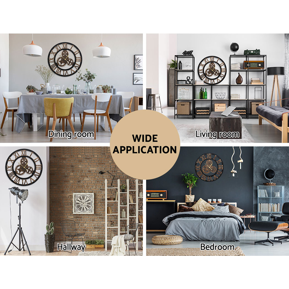 Artiss 60cm Wall Clock Large Retro Roman Numerals Brown — image 5