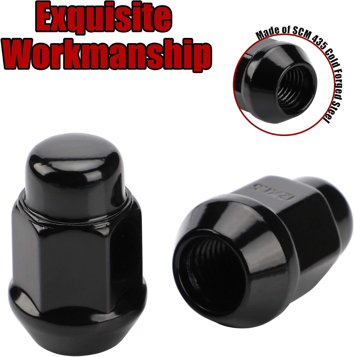 12 × 1.5 Wheel Lug Nuts, 20PCS Black 12mmx1.5 Closed End Bulge Acorn Lug Nut, Cone Seat, 19mm Hex Aftermarket Wheels — image 3