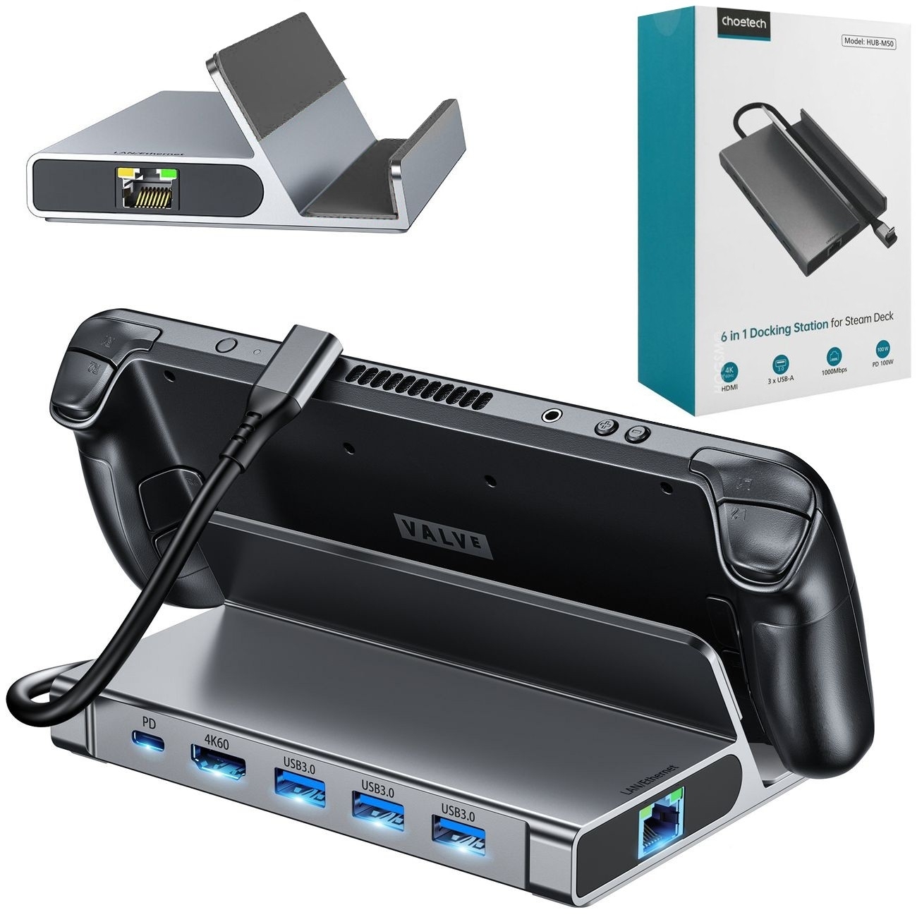 CHOETECH HUB-M50 6-in-1 USB-C 100W Aluminum Steam Deck Docking Station — image 3