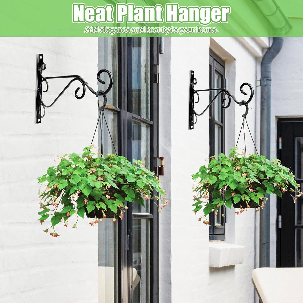 2 Pieces Wall Hook Plant Hook, black plant wall mount, metal brackets for indoor and outdoor use, lanterns and wind chimes Black β image 5