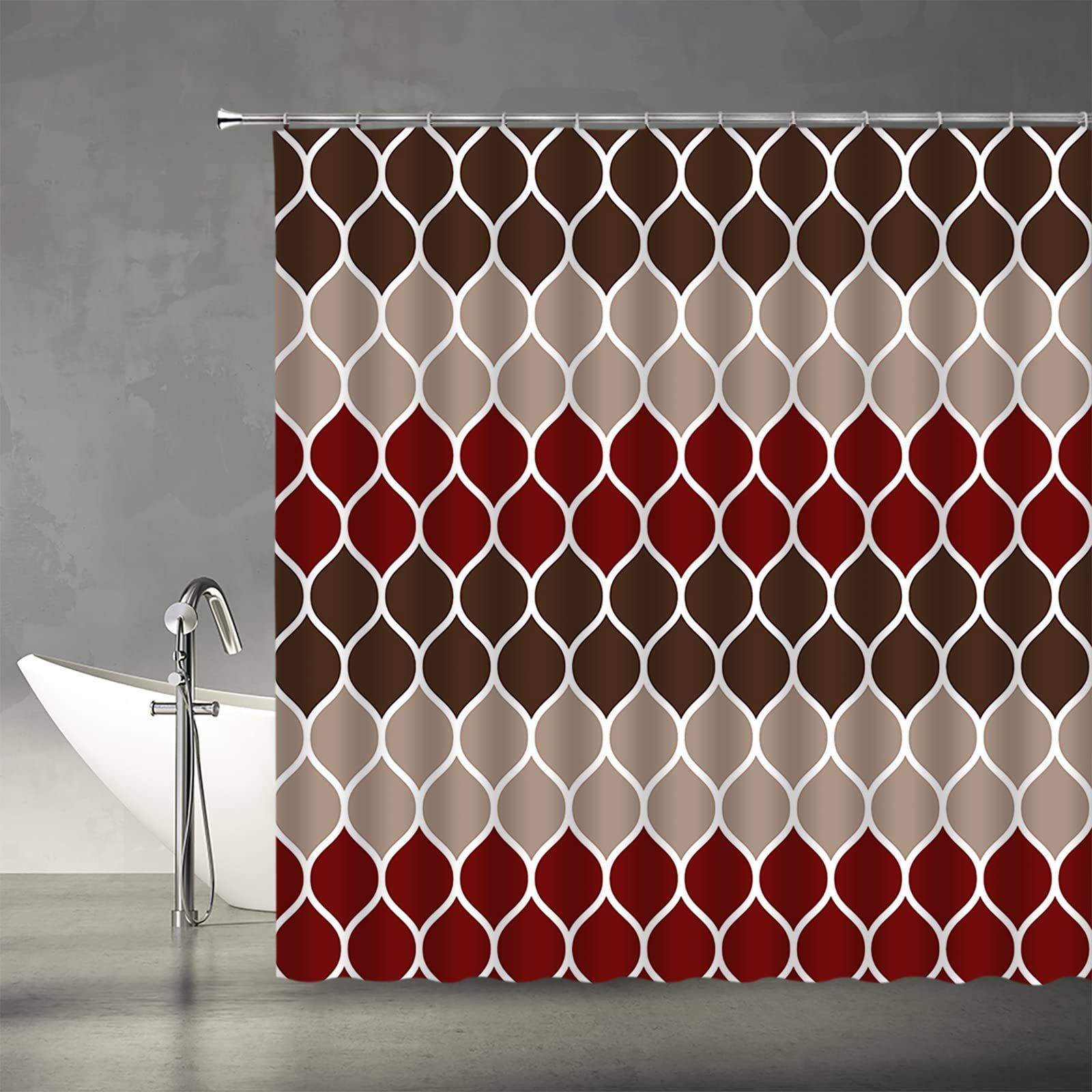 Brown Geometric Shower Curtain Red Tan Creative Home Textured Modern Home Fabric Bathroom Curtains Decor Set with (72" WX72 H) โ image 2