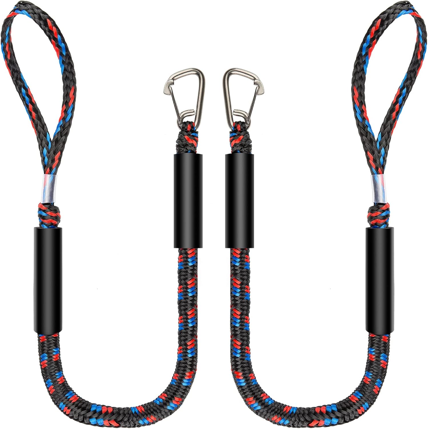Boat Bungee Dock Lines with 316 Stainless Clips - Shock-Absorbing Jet Ski Dock Line, PWC Accessories, Boat Mooring Line/Tie Downs for Bass Boat, Fishing