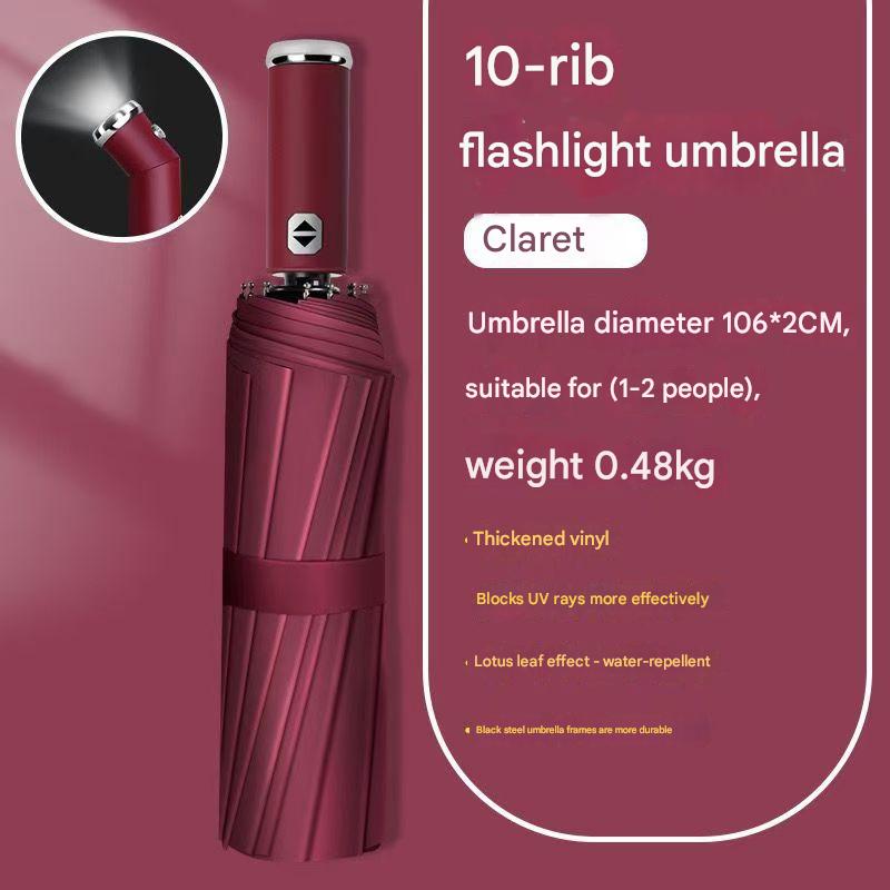 Wine Red Reinforced Black Coating Umbrella, featuring a 10-rib black steel frame for durability, approximately 106cm in diameter, lightweight and portable