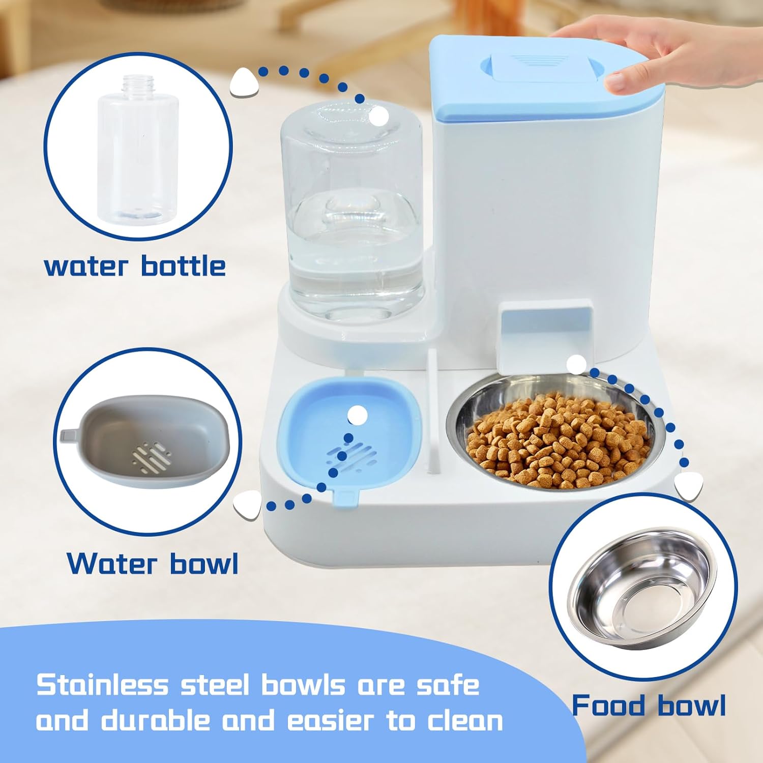 Automatic Pet Feeder and Water Bowl for Dogs and Cats - Blue — image 5