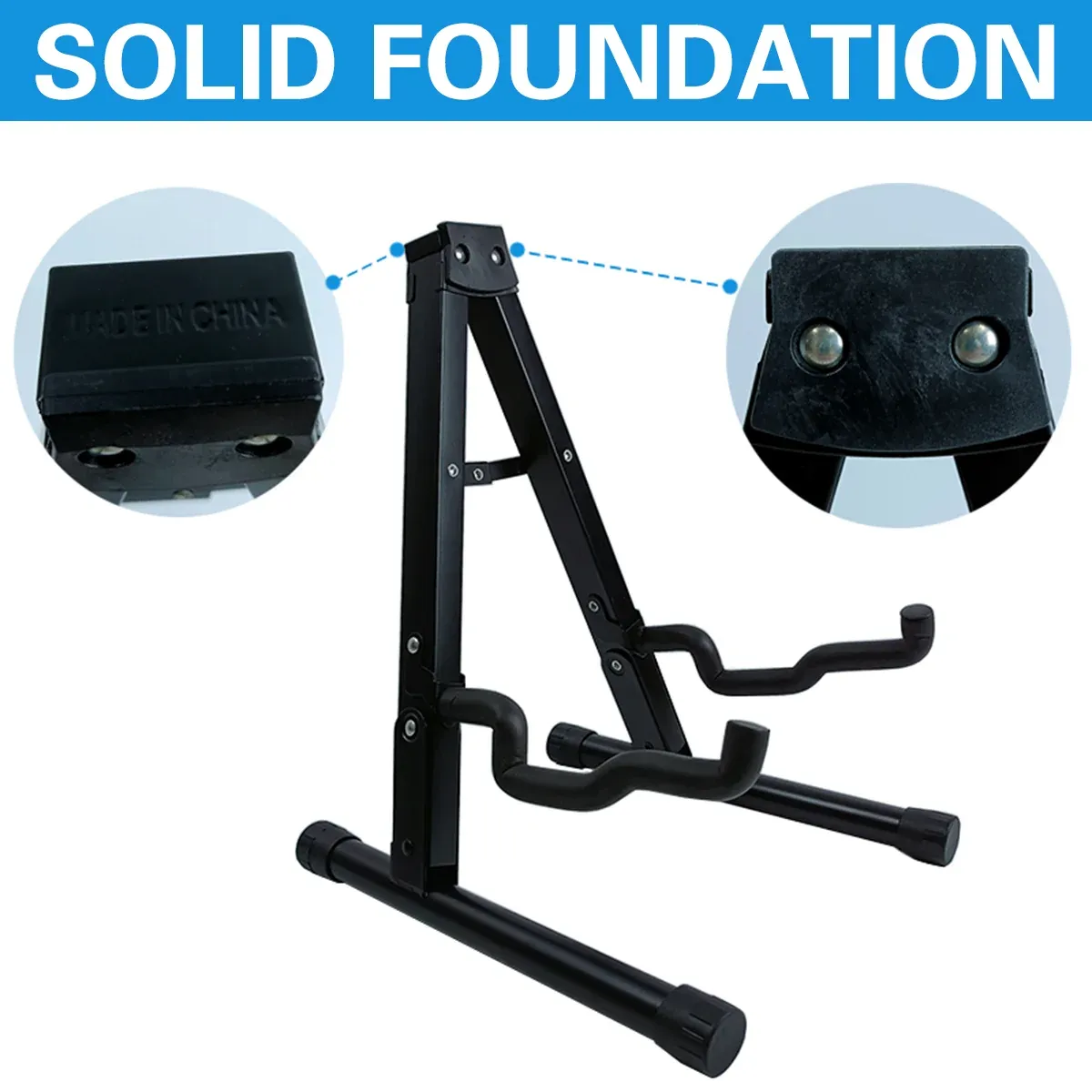 Folding Double Guitar Stand Floor Rack Electric Acoustic Bass Gig Holder Mount — image 6