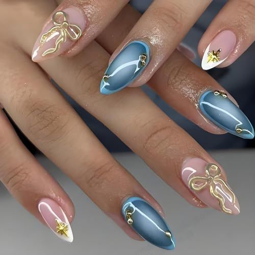 Reusable Press-On Nails, 24-Piece Set for DIY Nail Art, Ideal for Parties, Weddings and Daily Wear (Slate Blue) — image 2