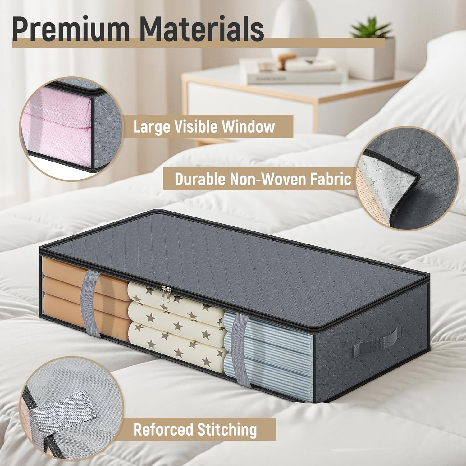 4 Pack 90L Under Bed Storage Containers - Underbed for Clothes, Blankets Closet Organizers and Bags the Bins with Handles & Clear Front — image 5