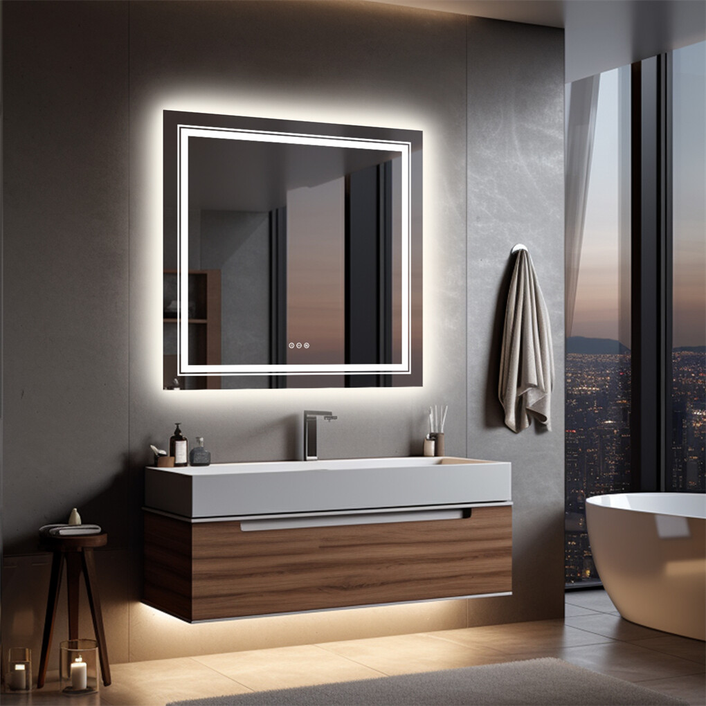 80x80cm Large Square Wall Mount Smart Led Bathroom Mirror Anti Fog Backlit Vanity Mirror โ image 4