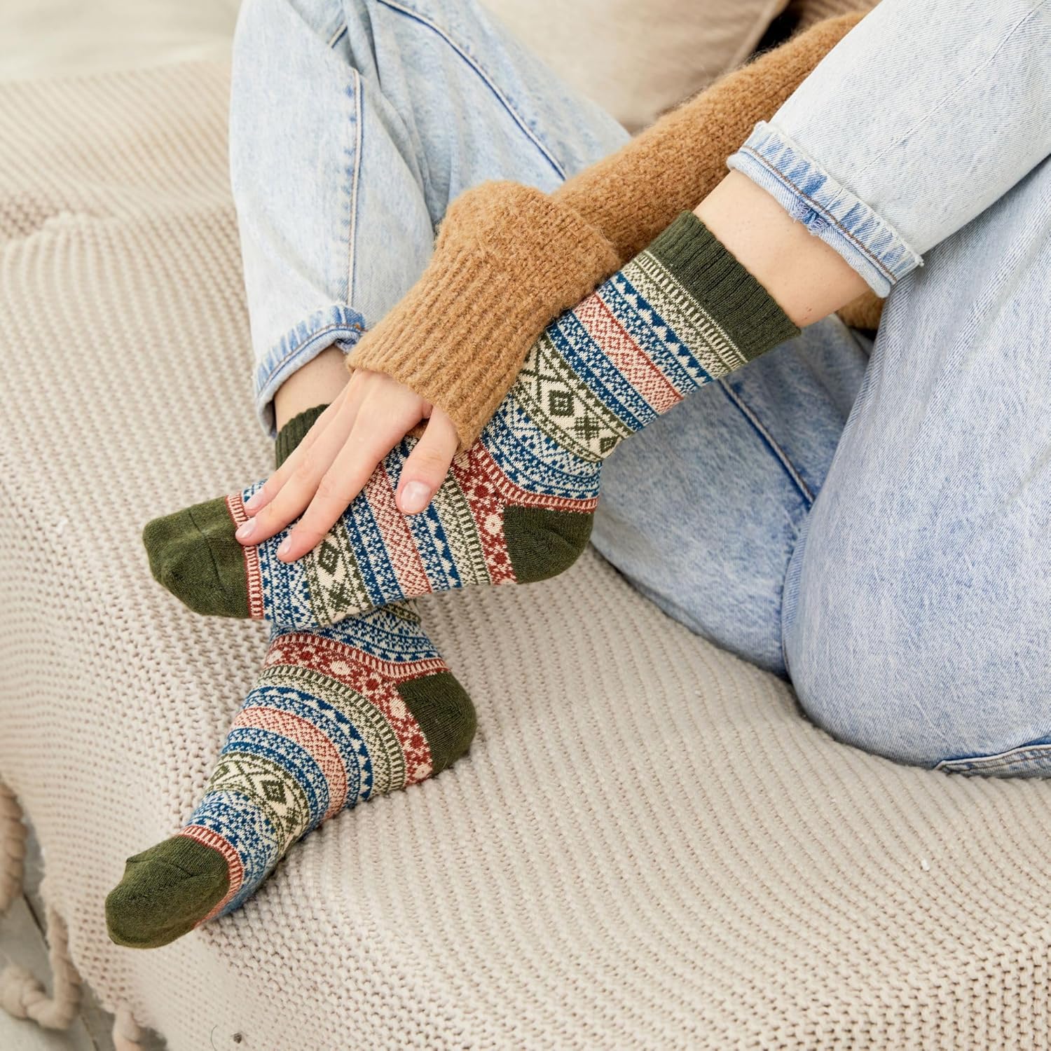 5 Pairs Women's Thermal Wool Socks Warm Knit Ladies for Winter, One Size, A6 — image 6