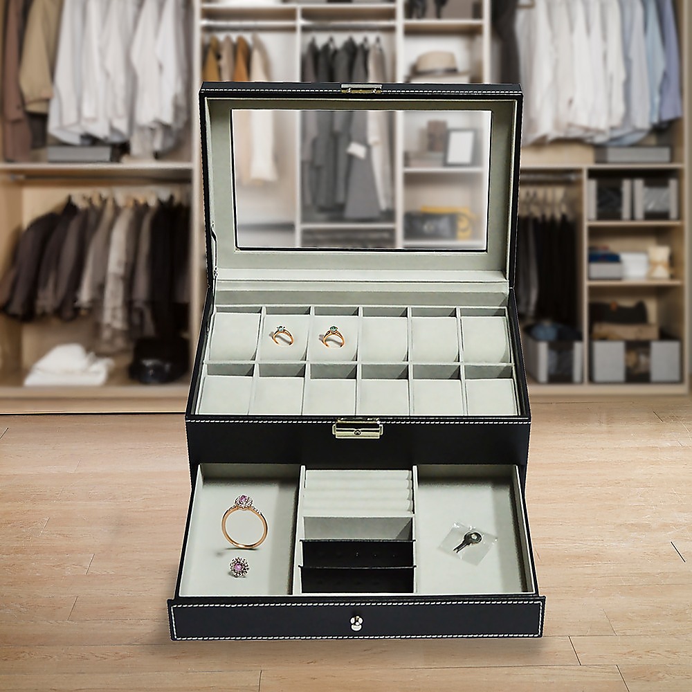 12 Grids Watch Display Case Leather jewellery Storage Box Organiser Lock Key โ image 5