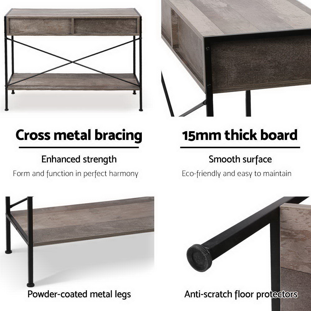 Artiss Console Table 2 Drawers Walnut Marconi — image 6