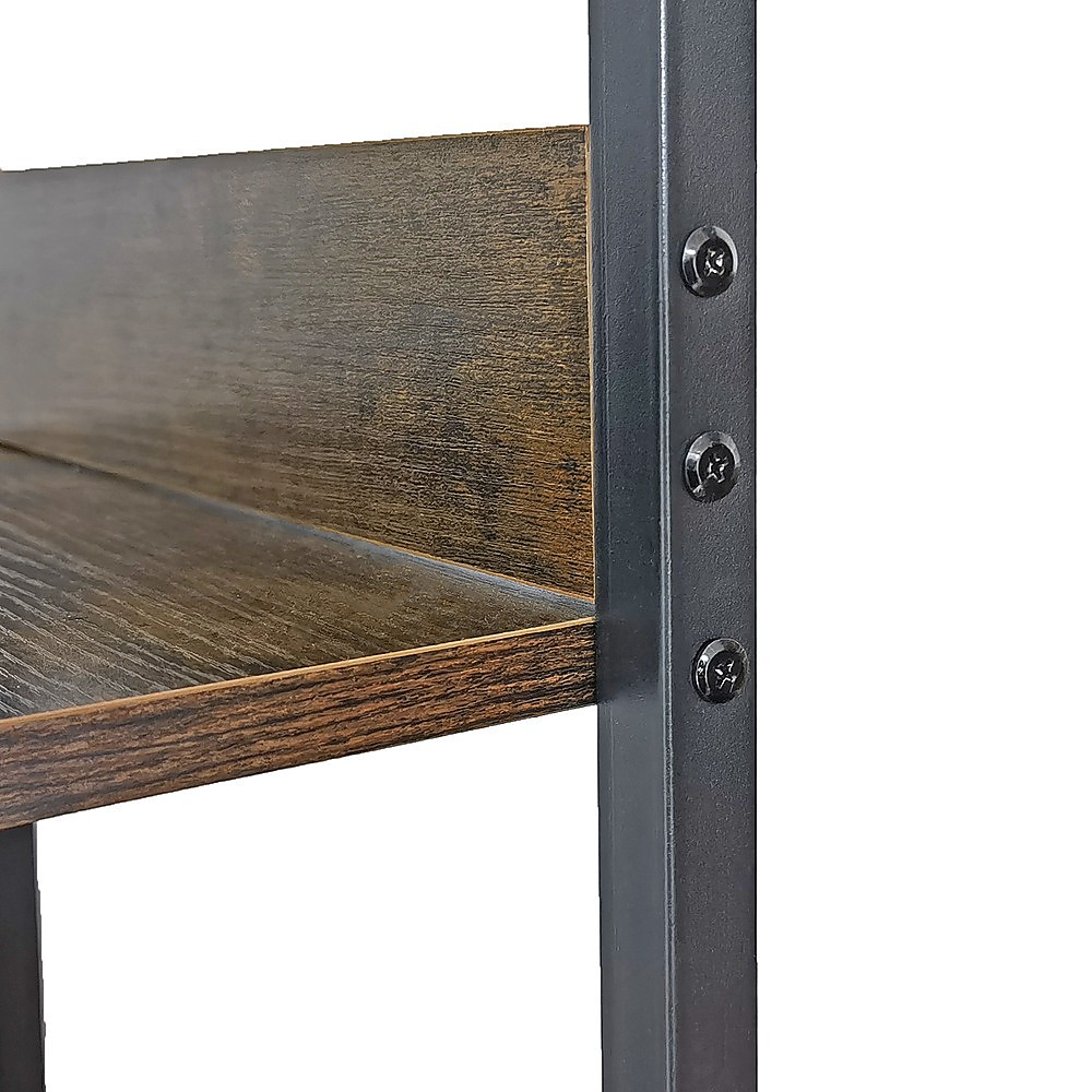 Industrial C Shaped Sofa Side Table with Wooden Shelf Couch Laptop Snack End Table โ image 4