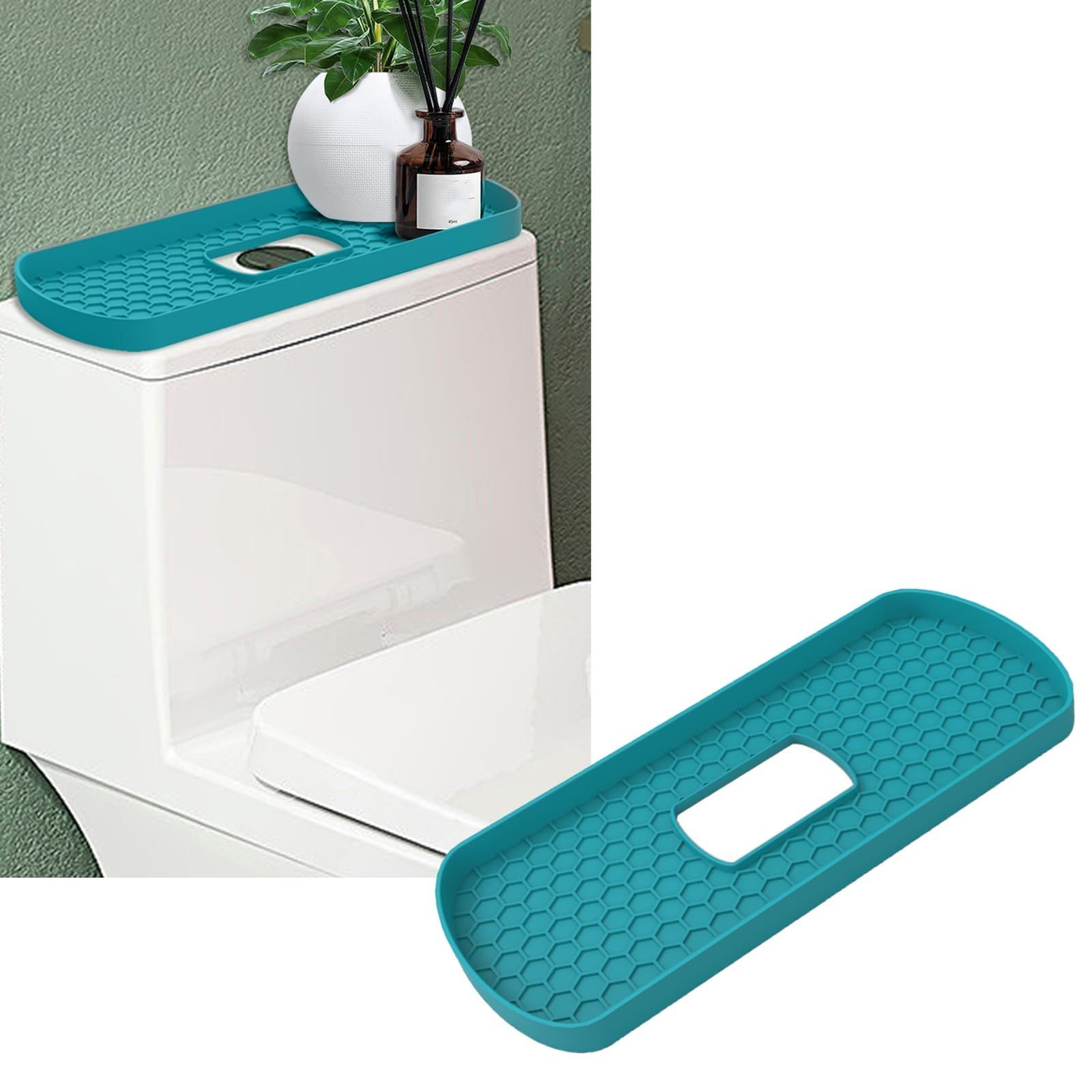 Toilet Tank Tray Topper Multi-Functional Hollow Anti-Slip Silicone Large Quick Drain Vanity Storage Organizer Holder Bathroom — image 3