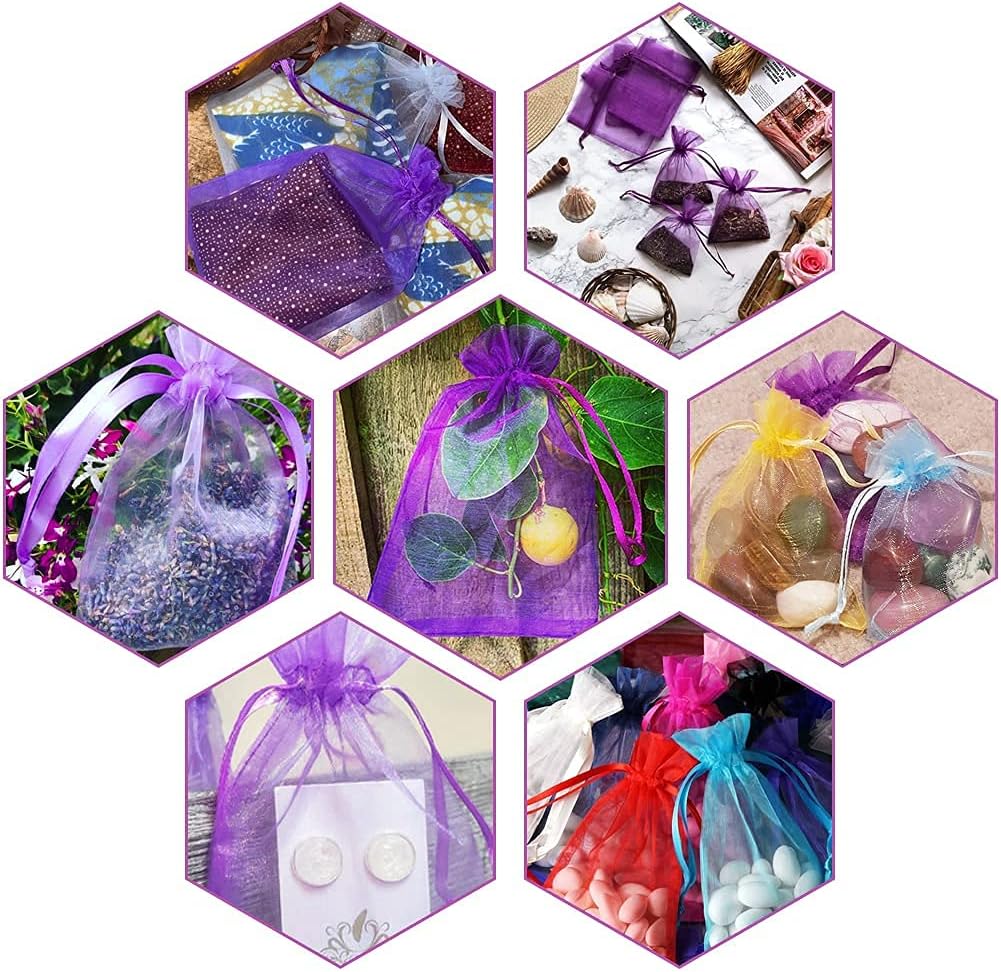 Purple Organza Bags 4x6 in, 100PCS Drawstring Organza Bags, Sheer Mesh Jewelry Pouches, Lavender Wedding Party Festival Gift Bag Candy Pouches for Mother's — image 6