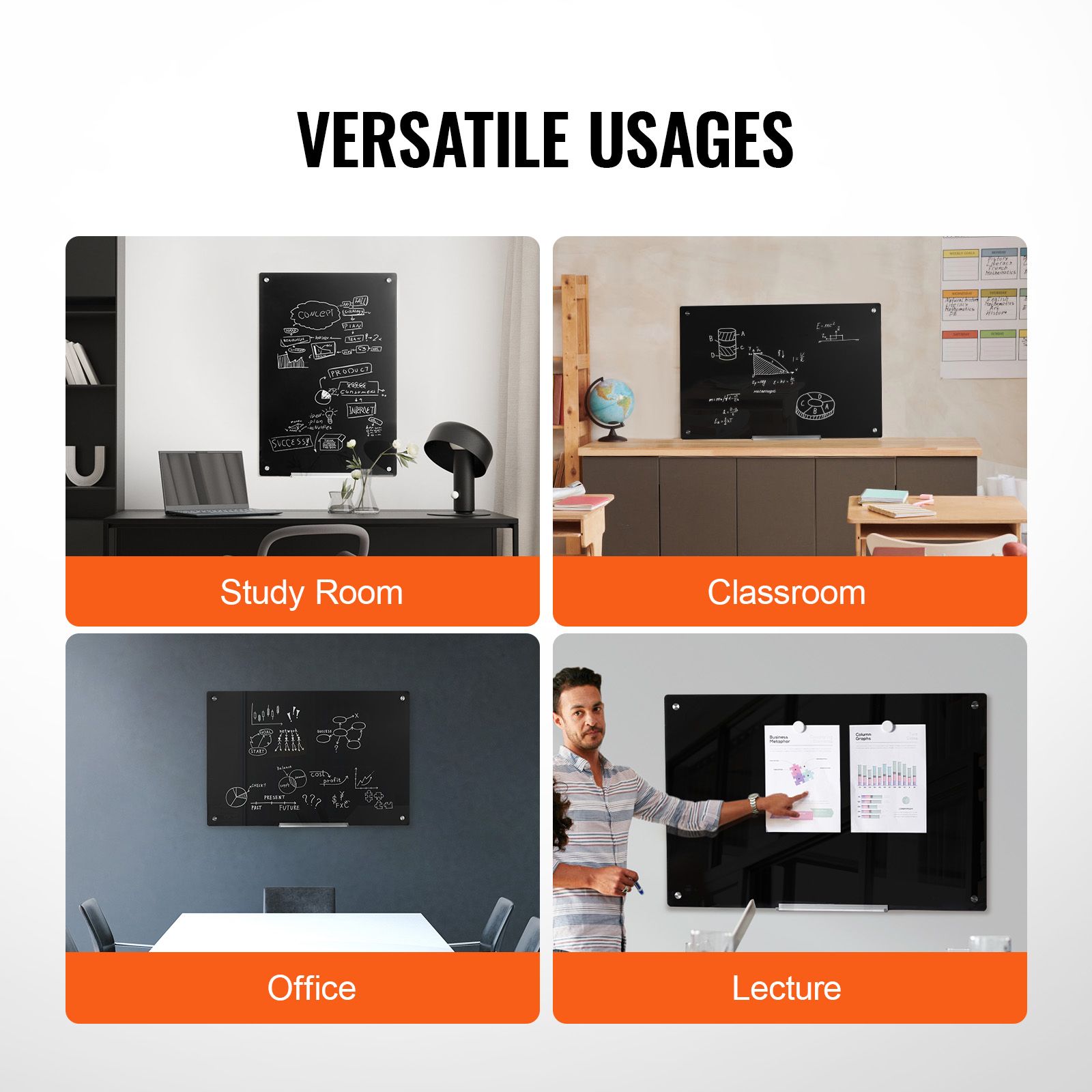 Magnetic Glass Whiteboard, Dry Erase Board 36"x24", Wall-Mounted Large White Glassboard Frameless, with Marker Tray, an Eraser and 2 Markers, Black — image 6