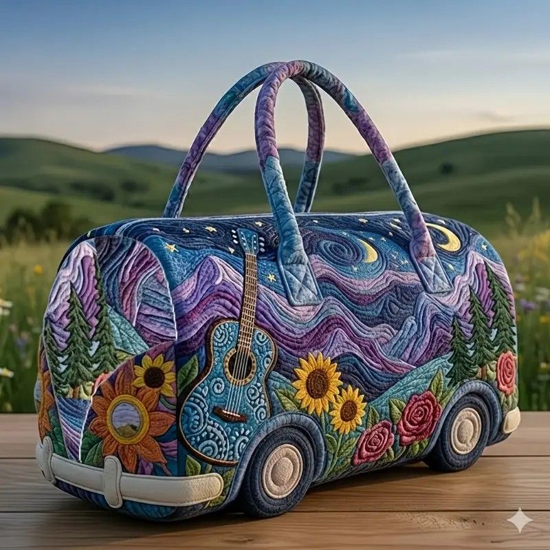 Bohemian style vintage embroidered travel bag, made of lightweight and durable polyester, with a capacity under 20L, featuring eye-catching starry sky and