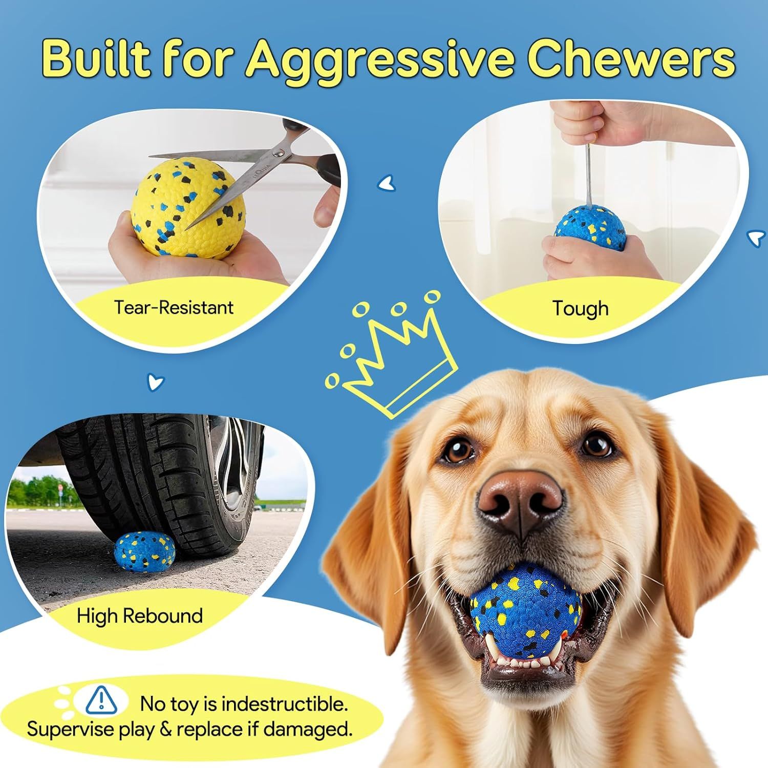 4 Piece Dog Chew Ball Set Blue and Yellow โ image 6