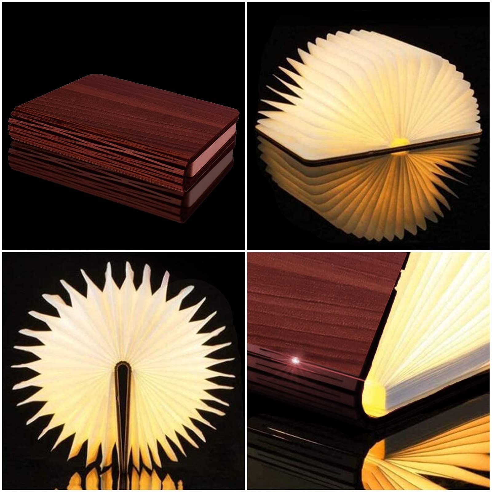 Wooden Book Lamp, Foldable Paper Books Light, Novelty Lighting 360° Bookshaped Night Light, Paper Lantern for Bookish Decor & Book Lovers Gifts, Christmas — image 4