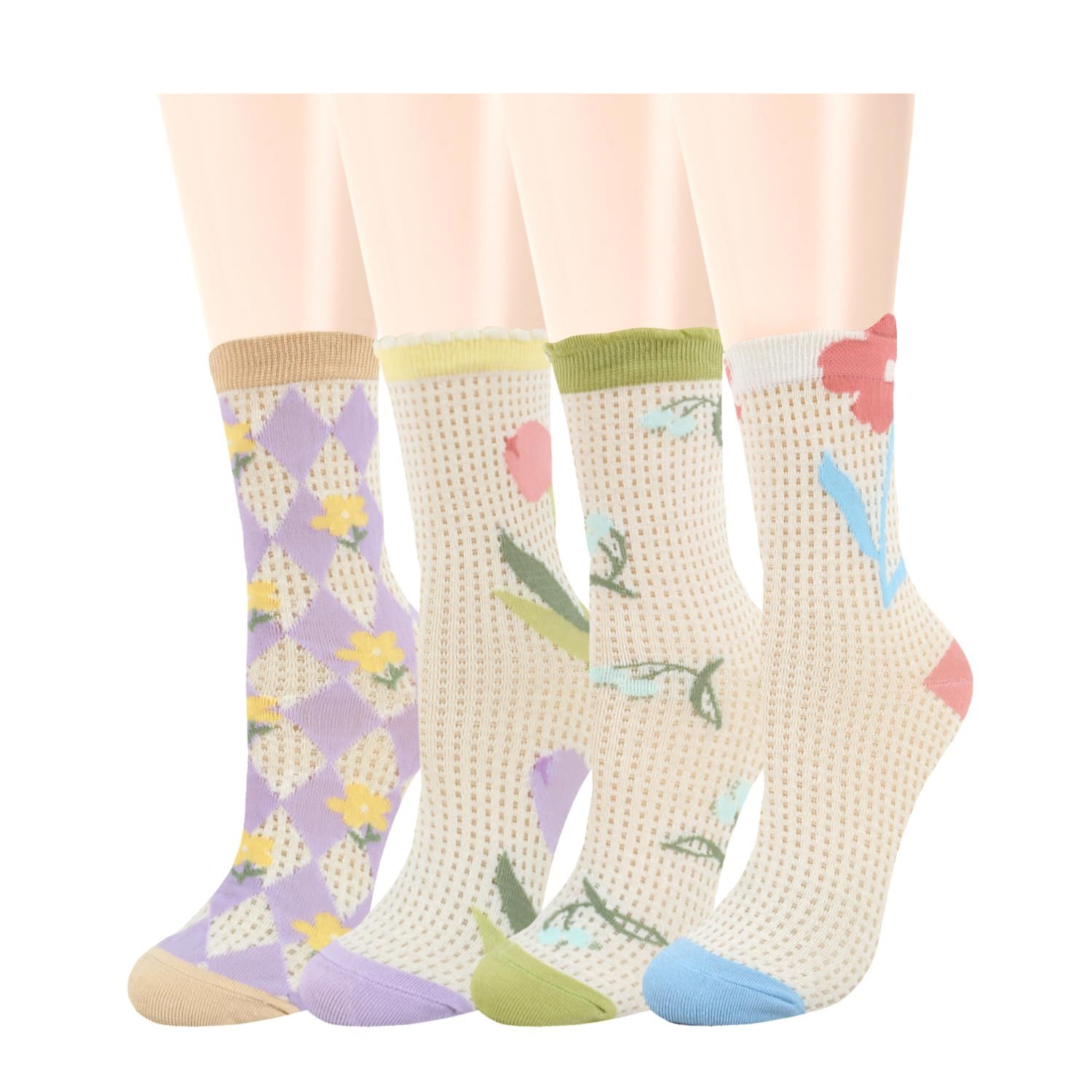 4 Pairs Sox Womens Novelty Funny Crew Socks Girls Cute Animal Colorful Floral Patterned Silly Funky Casual Cotton Socks — image 3