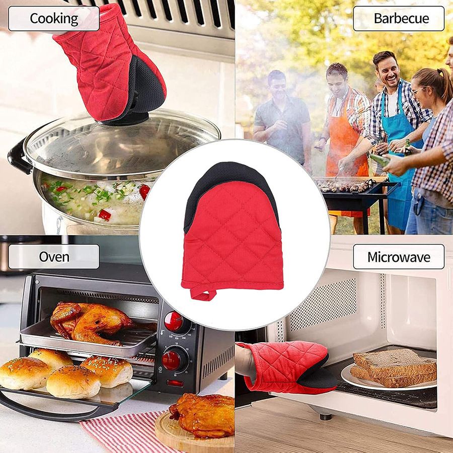 Black Heat Resistant Oven Mitts Set of 2 - Neoprene Cotton Insulated Kitchen Gloves, 500F Heat Protection, Non Slip Silicone Grip for Baking, Cooking — image 4
