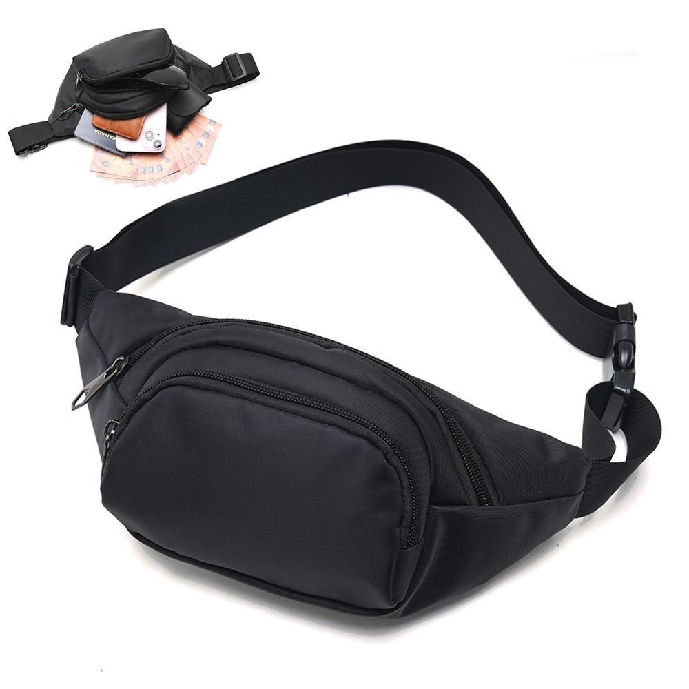 Waist Bag With 3 Zipper Pockets Crossbody Bag Unisex Large Fanny Pack For Travel Holiday - Black