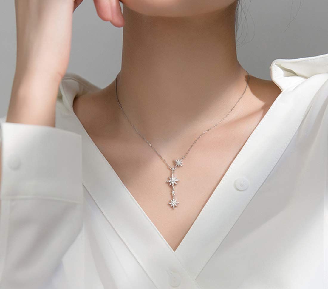 925 sterling silver teenage necklace pendant necklace diamond three-star pendant necklace โ image 3